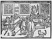 Woodcut of scribes at work
