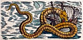 1558 Gessner Sea Serpent attacks ship cu