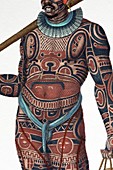 1827 Nukahiva Marquesas tattooed warrior