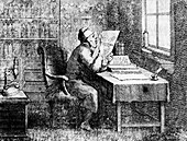 18th Century scientist at work,artwork