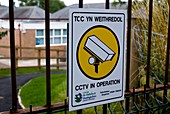 Security camera sign at a school in Wales