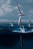Offshore wind farm in a storm,artwork