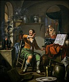 Alchemist working,17th Century artwork