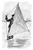 Ice sailing on skates,19th century