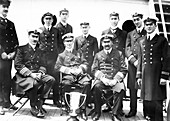 Carpathia officers with Titanic cup
