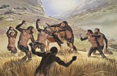 Homo habilis hunting,artwork