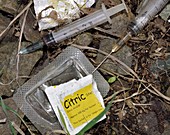 Discarded heroin users paraphernalia