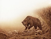 Prehistoric bear eating human bones