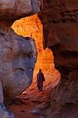 Guide in desert canyon,Algerian Sahara