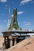 Soyuz rocket on launch pad at Baikonur