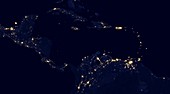 Central America at night,satellite image
