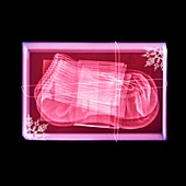 Coloured x-ray of socks in a gift box