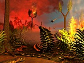 Carboniferous forest fire,artwork