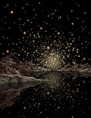 Globular cluster from planet,artwork