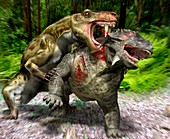 Gorgonopsian reptile attack,artwork