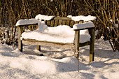 Garden bench in snow