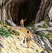 Palaeolithic cave dwellers,artwork