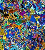 Rock mineral crystals,polarised LM