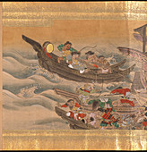 Mongol soldiers on ships