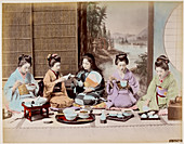 Japanese women eating a meal