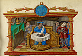 A man feasting at a table