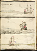 Three ships under full sail