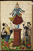 Two men pulling the strings of a puppet