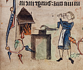Drawing of a blacksmith at work
