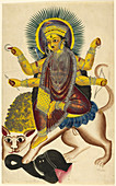 Durga as Jagaddhatri riding on her lion