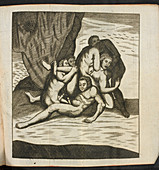 Woman and several men having sex