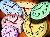 Jumbled clock times,conceptual image