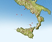 Volcanoes in Italy,illustrated map