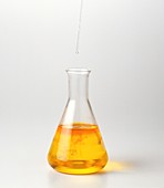 Conical flask containing yellow liquid