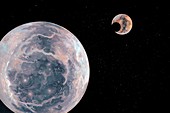 Pluto being eclipsed by Charon,artwork