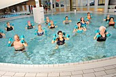 Water aerobics class for pensioners