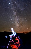Astronomer under a starry sky