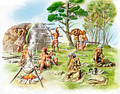 Neanderthal settlement,artwork