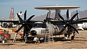 Military aircraft in salvage yard