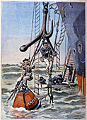 Repairing a telegraph cable,illustration