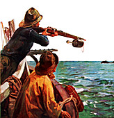 Whale hunting,historical illustration