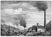 French mining railway,historical illustr