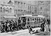 Men pulling a tram,USA,1872