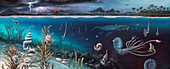 Cretaceous land and marine life,artwork