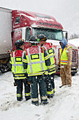 Jackknifed truck blocking highway