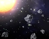 Diamond particles in space,illustration