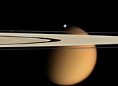 Titan and Saturn's rings,Cassini image