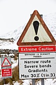 Road closed sign on Wrynose Pass