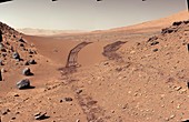 Tracks of the Curiosity rover on Mars