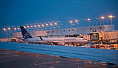 Passenger airliner at terminal,Chicago