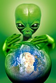 Alien observing Earth,conceptual image